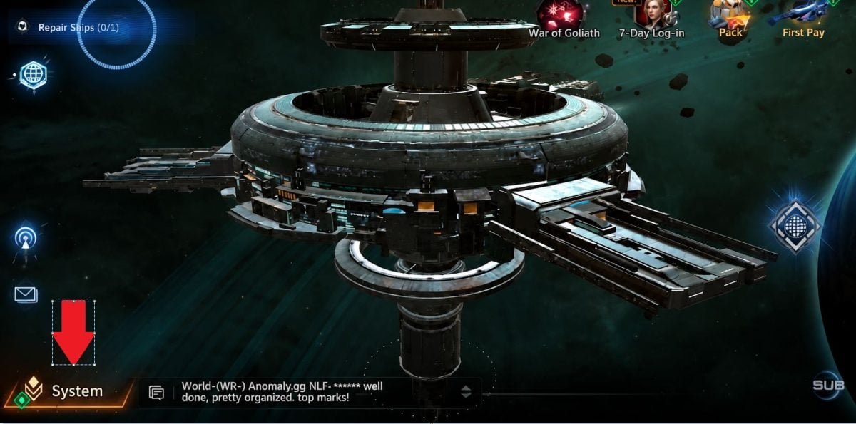 Menuen »System« i spillet NOVA Space Armada